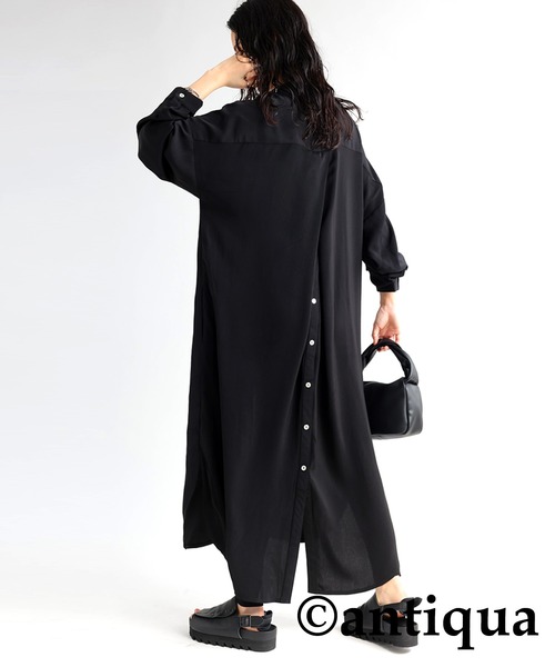 antiqua（アンティカ）の「とろみ素材シャツワンピース（ワンピース・レディース・オフホワイト/ブラック/ブルー系その他/スモークピンク/エンジ/パープル系その他/イエロー・FREE）」の20枚目の写真