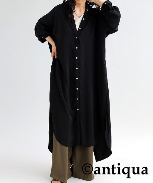 antiqua（アンティカ）の「とろみ素材シャツワンピース（ワンピース・レディース・オフホワイト/ブラック/ブルー系その他/スモークピンク/エンジ/パープル系その他/イエロー・FREE）」の18枚目の写真