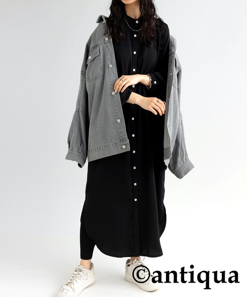 antiqua（アンティカ）の「とろみ素材シャツワンピース（ワンピース・レディース・オフホワイト/ブラック/ブルー系その他/スモークピンク/エンジ/パープル系その他/イエロー・FREE）」の15枚目の写真