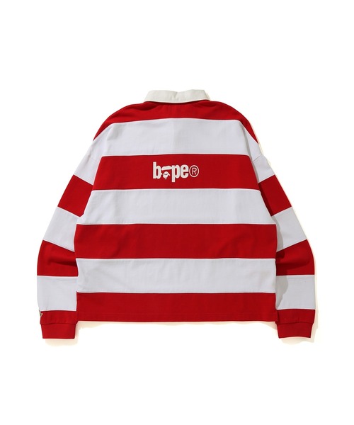 Bathing Ape 長袖サッカーシャツ Lサイズ レッド A BATHING APE（アベイシングエイプ）の「STRIPE HEAVY WEIGHT