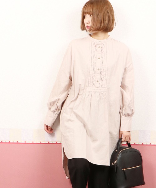 nougatine(ヌガティーヌ)の「【nougatine】綿100ウェービーピンタックバックシャンシャツワンピース(シャツワンピース・レディース・ラベンダー/ホワイト/グレイッシュベージュ・FREE)」の2枚目の写真