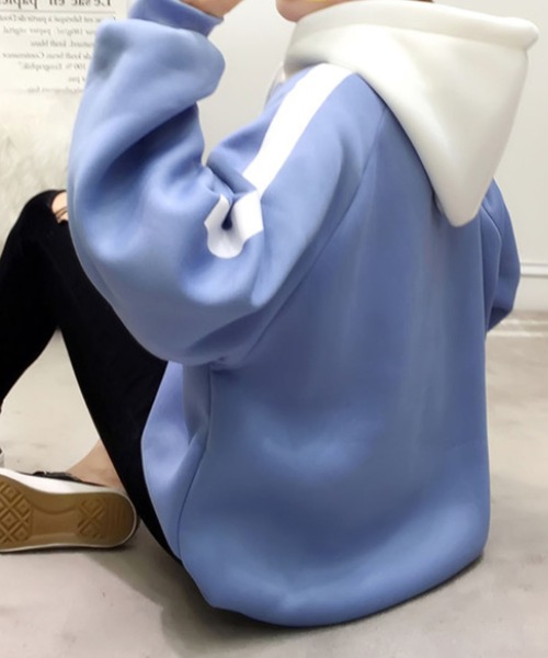 Girly Doll（ガーリードール）の「バイカラーパーカ（パーカー・レディース・ブラック/ブルー/オレンジ・M/L/XL/XXL）」の11枚目の写真