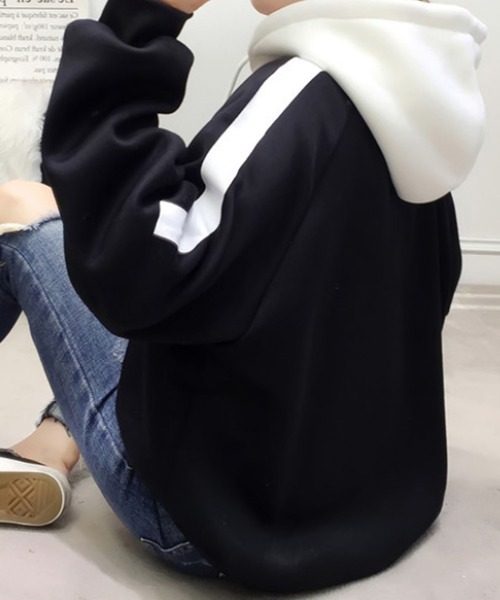 Girly Doll（ガーリードール）の「バイカラーパーカ（パーカー・レディース・ブラック/ブルー/オレンジ・M/L/XL/XXL）」の12枚目の写真