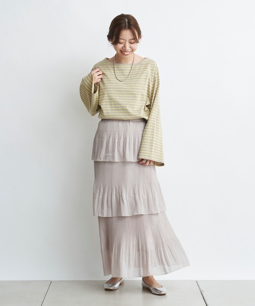 DouDou（ドゥドゥ）の「ボーダーチュニックT（Tシャツ/カットソー・レディース・オフホワイト/イエロー・FREE）」の4枚目の写真