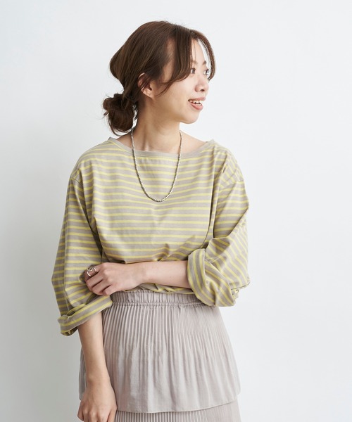 DouDou（ドゥドゥ）の「ボーダーチュニックT（Tシャツ/カットソー・レディース・オフホワイト/イエロー・FREE）」の11枚目の写真