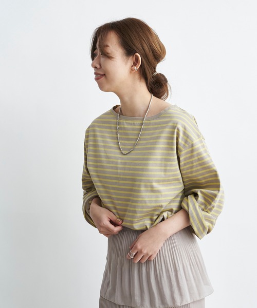 DouDou（ドゥドゥ）の「ボーダーチュニックT（Tシャツ/カットソー・レディース・オフホワイト/イエロー・FREE）」の22枚目の写真