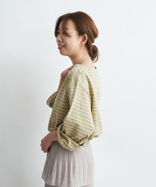 DouDou（ドゥドゥ）の「ボーダーチュニックT（Tシャツ/カットソー・レディース・オフホワイト/イエロー・FREE）」の19枚目の写真