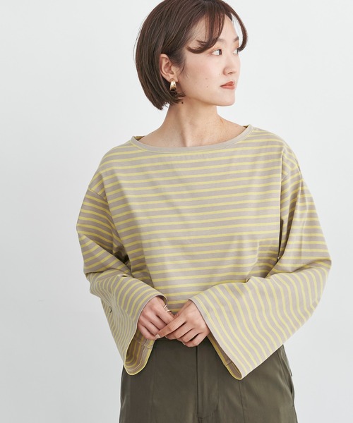 DouDou（ドゥドゥ）の「ボーダーチュニックT（Tシャツ/カットソー・レディース・オフホワイト/イエロー・FREE）」の13枚目の写真