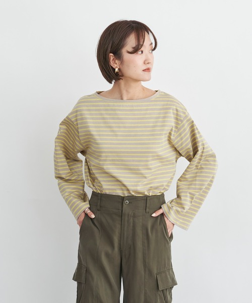 DouDou（ドゥドゥ）の「ボーダーチュニックT（Tシャツ/カットソー・レディース・オフホワイト/イエロー・FREE）」の7枚目の写真