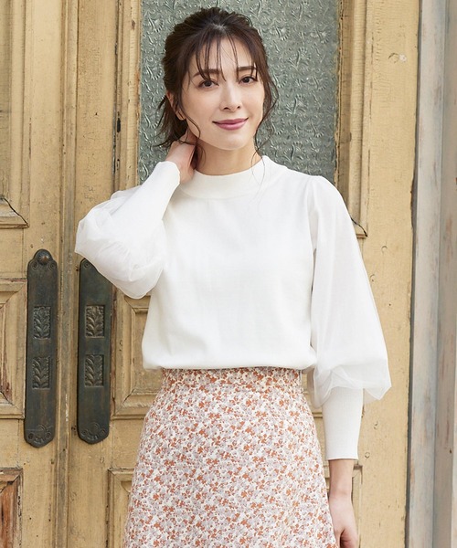 KOBE LETTUCE（コウベレタス）の「ボリュームチュールスリーブニットトップス（ニット/セーター・レディース・ネイビー/オフホワイト/グリーン系その他・FREE）」の2枚目の写真