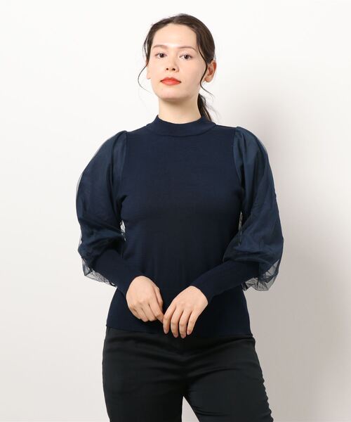 KOBE LETTUCE（コウベレタス）の「ボリュームチュールスリーブニットトップス（ニット/セーター・レディース・ネイビー/オフホワイト/グリーン系その他・FREE）」の11枚目の写真