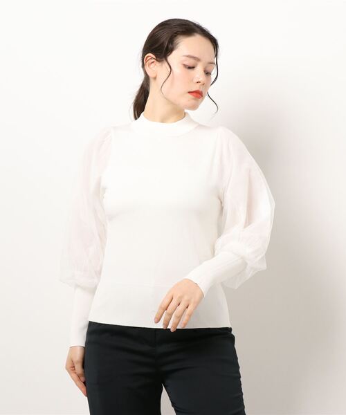 KOBE LETTUCE（コウベレタス）の「ボリュームチュールスリーブニットトップス（ニット/セーター・レディース・ネイビー/オフホワイト/グリーン系その他・FREE）」の12枚目の写真