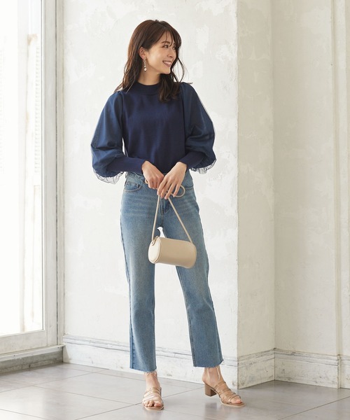 KOBE LETTUCE（コウベレタス）の「ボリュームチュールスリーブニットトップス（ニット/セーター・レディース・ネイビー/オフホワイト/グリーン系その他・FREE）」の9枚目の写真