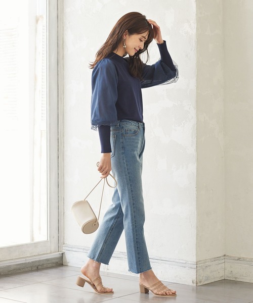 KOBE LETTUCE（コウベレタス）の「ボリュームチュールスリーブニットトップス（ニット/セーター・レディース・ネイビー/オフホワイト/グリーン系その他・FREE）」の10枚目の写真