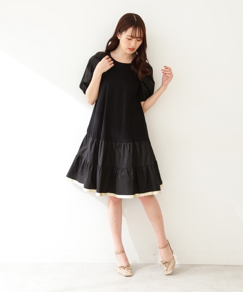 JILL STUART ポンチングジャージーミニワンピース ブラック