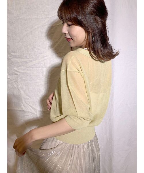 MERCURYDUO(マーキュリーデュオ)の「コンパクトシアーカーディガン(カーディガン/ボレロ・レディース・ベージュ/ブラウン/オフホワイト/ライム・FREE)」の5枚目の写真