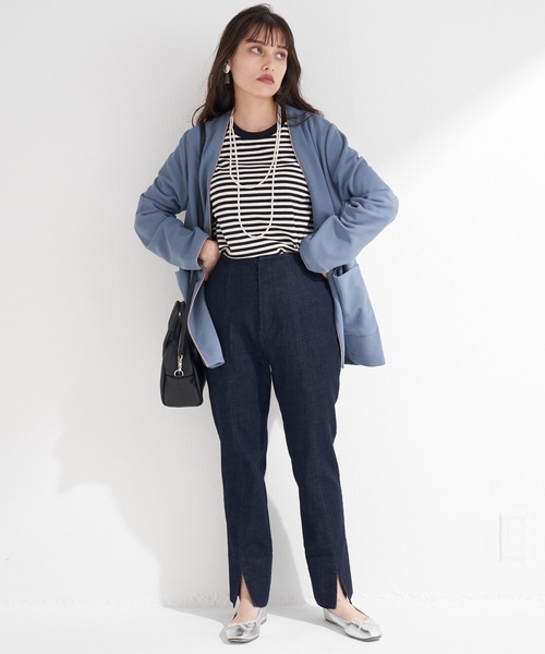 LAVEANGE（ラビアンジェ）の「10.5OZ デニムスリットパンツ（デニムパンツ・レディース・ブラック/ネイビー/ブルー・LL/3L/4L/M/L）」の17枚目の写真