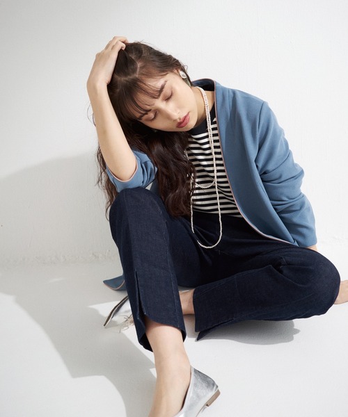 LAVEANGE（ラビアンジェ）の「10.5OZ デニムスリットパンツ（デニムパンツ・レディース・ブラック/ネイビー/ブルー・LL/3L/4L/M/L）」の22枚目の写真