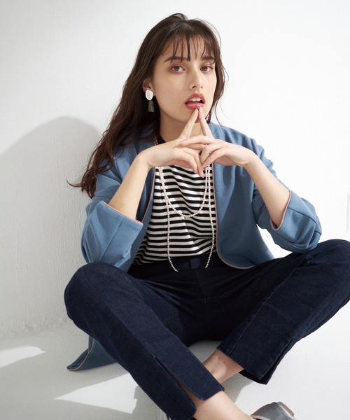 LAVEANGE（ラビアンジェ）の「10.5OZ デニムスリットパンツ（デニムパンツ・レディース・ブラック/ネイビー/ブルー・LL/3L/4L/M/L）」の18枚目の写真