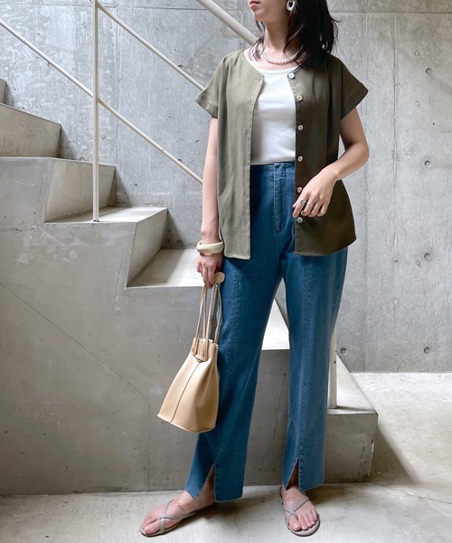 LAVEANGE（ラビアンジェ）の「10.5OZ デニムスリットパンツ（デニムパンツ・レディース・ブラック/ネイビー/ブルー・LL/3L/4L/M/L）」の13枚目の写真