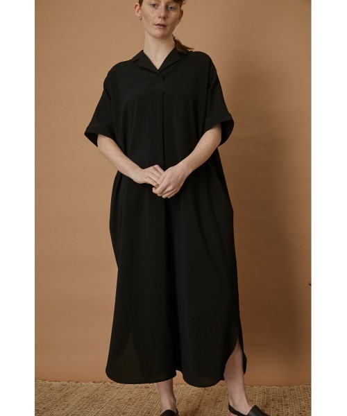 RIM.ARK（リムアーク）の「Wide maxi relax OP（シャツワンピース・レディース・ライトブラウン/ブラック・FREE）」の4枚目の写真