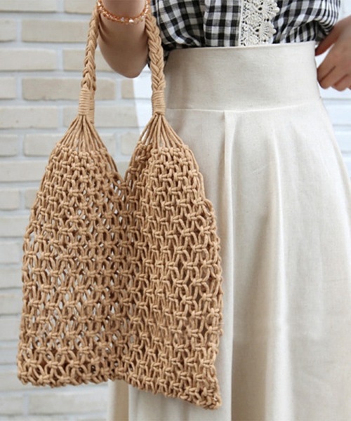 aimoha（アイモハ）の「手編みかごバッグ（かごバッグ・レディース・カーキ/ピンク/キャメル/グレー/ホワイト/ブラック・FREE）」の5枚目の写真