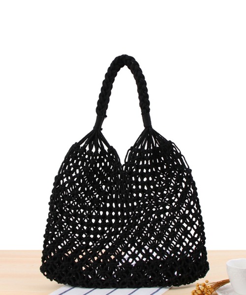 aimoha（アイモハ）の「手編みかごバッグ（かごバッグ・レディース・カーキ/ピンク/キャメル/グレー/ホワイト/ブラック・FREE）」の3枚目の写真