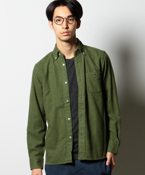 coen（コーエン）の「三つ杢ボタンダウンシャツ（シャツ/ブラウス・メンズ・オリーブ/ダークグレー・LARGE/MEDIUM/SMALL/X-LARGE）」の2枚目の写真