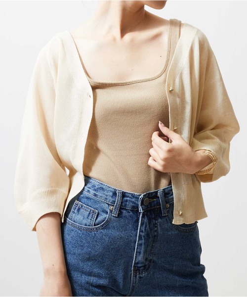 Luxe brille（リュクスブリエ）の「シアーカーディガン（カーディガン/ボレロ・レディース・グレー/グリーン/オフホワイト/ブラック/ベージュ/イエロー/モカ/イエロー系その他/ラベンダー・FREE）」の5枚目の写真