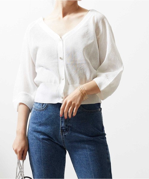 Luxe brille（リュクスブリエ）の「シアーカーディガン（カーディガン/ボレロ・レディース・グレー/グリーン/オフホワイト/ブラック/ベージュ/イエロー/モカ/イエロー系その他/ラベンダー・FREE）」の2枚目の写真