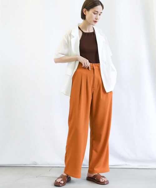 select MOCA(セレクトモカ)の「ワイドベルトループダブルタックストレートパンツ(スラックス・レディース・ダークブラウン/オレンジ/ライトベージュ・SMALL/MEDIUM)」の4枚目の写真