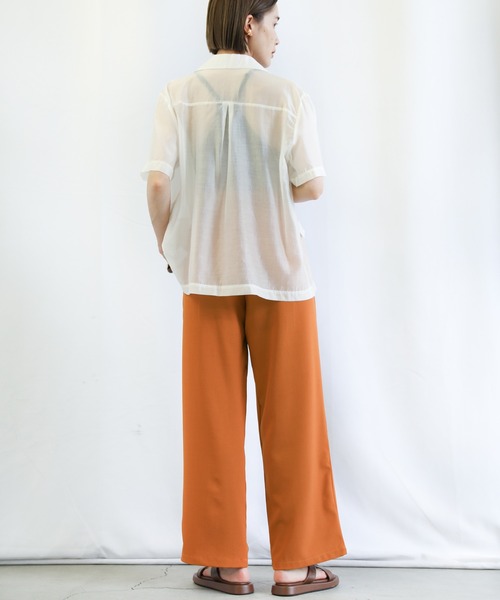 select MOCA(セレクトモカ)の「ワイドベルトループダブルタックストレートパンツ(スラックス・レディース・ダークブラウン/オレンジ/ライトベージュ・SMALL/MEDIUM)」の7枚目の写真