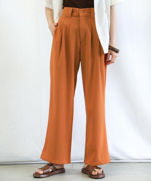 select MOCA(セレクトモカ)の「ワイドベルトループダブルタックストレートパンツ(スラックス・レディース・ダークブラウン/オレンジ/ライトベージュ・SMALL/MEDIUM)」の8枚目の写真
