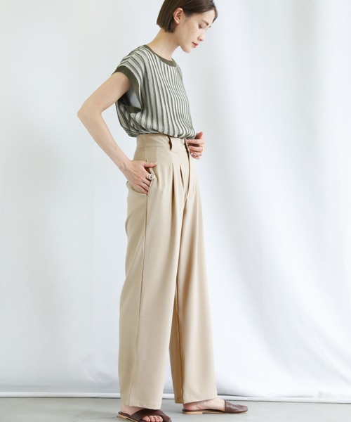 select MOCA(セレクトモカ)の「ワイドベルトループダブルタックストレートパンツ(スラックス・レディース・ダークブラウン/オレンジ/ライトベージュ・SMALL/MEDIUM)」の12枚目の写真