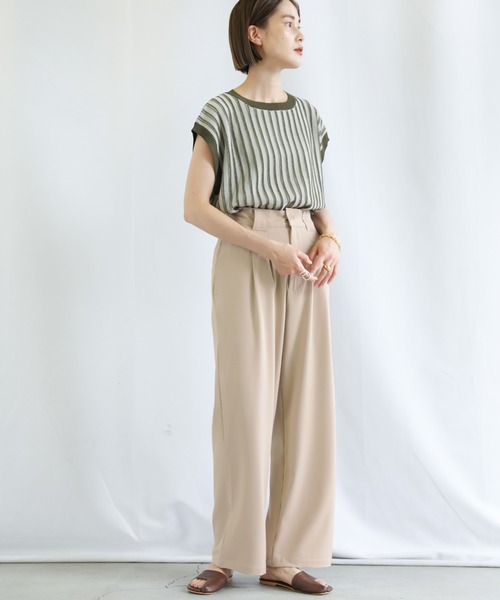 select MOCA(セレクトモカ)の「ワイドベルトループダブルタックストレートパンツ(スラックス・レディース・ダークブラウン/オレンジ/ライトベージュ・SMALL/MEDIUM)」の5枚目の写真