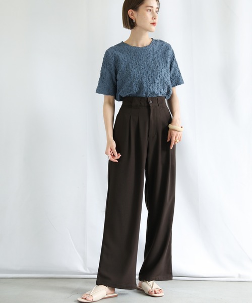 select MOCA(セレクトモカ)の「ワイドベルトループダブルタックストレートパンツ(スラックス・レディース・ダークブラウン/オレンジ/ライトベージュ・SMALL/MEDIUM)」の6枚目の写真