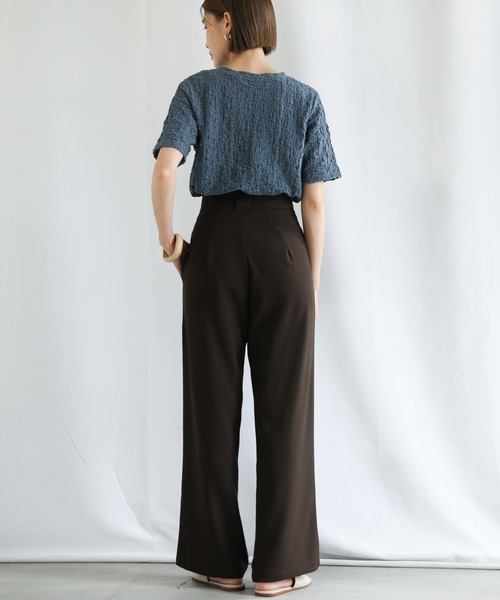 select MOCA(セレクトモカ)の「ワイドベルトループダブルタックストレートパンツ(スラックス・レディース・ダークブラウン/オレンジ/ライトベージュ・SMALL/MEDIUM)」の17枚目の写真