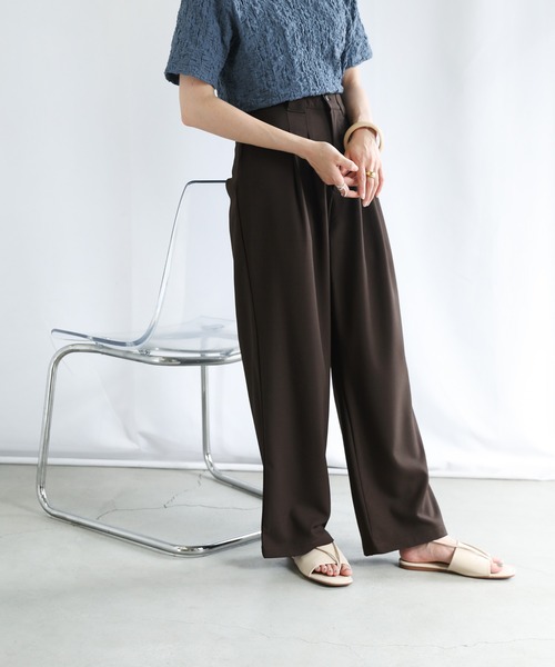 select MOCA(セレクトモカ)の「ワイドベルトループダブルタックストレートパンツ(スラックス・レディース・ダークブラウン/オレンジ/ライトベージュ・SMALL/MEDIUM)」の18枚目の写真