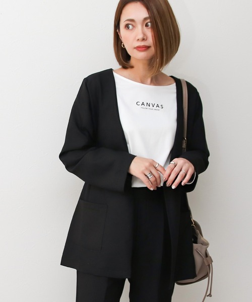 Social GIRL（ソーシャルガール）の「Vネックノーカラージャケット（ノーカラージャケット・レディース・ブラック/モカ・M/L）」の2枚目の写真