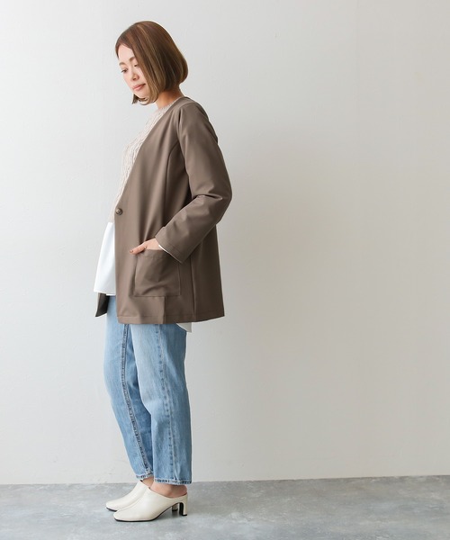 Social GIRL（ソーシャルガール）の「Vネックノーカラージャケット（ノーカラージャケット・レディース・ブラック/モカ・M/L）」の6枚目の写真