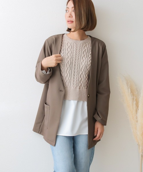 Social GIRL（ソーシャルガール）の「Vネックノーカラージャケット（ノーカラージャケット・レディース・ブラック/モカ・M/L）」の15枚目の写真