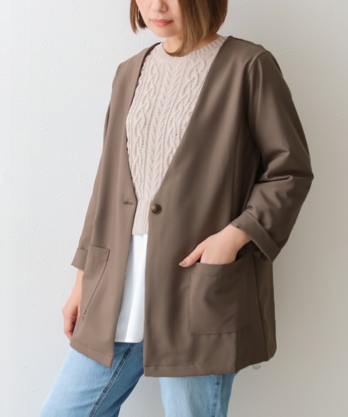 Social GIRL（ソーシャルガール）の「Vネックノーカラージャケット（ノーカラージャケット・レディース・ブラック/モカ・M/L）」の9枚目の写真