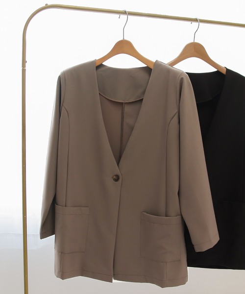 Social GIRL（ソーシャルガール）の「Vネックノーカラージャケット（ノーカラージャケット・レディース・ブラック/モカ・M/L）」の7枚目の写真