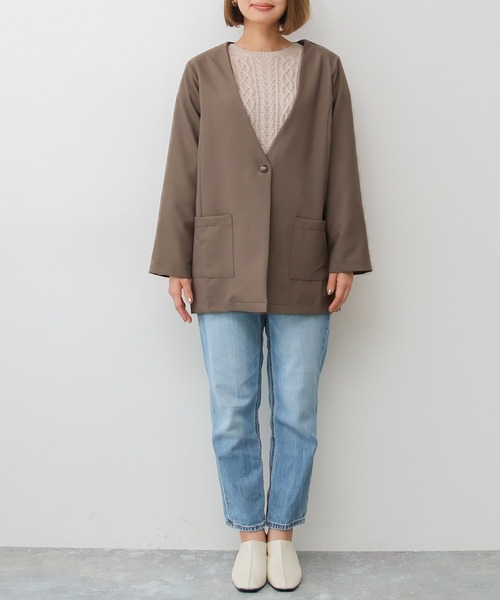 Social GIRL（ソーシャルガール）の「Vネックノーカラージャケット（ノーカラージャケット・レディース・ブラック/モカ・M/L）」の16枚目の写真