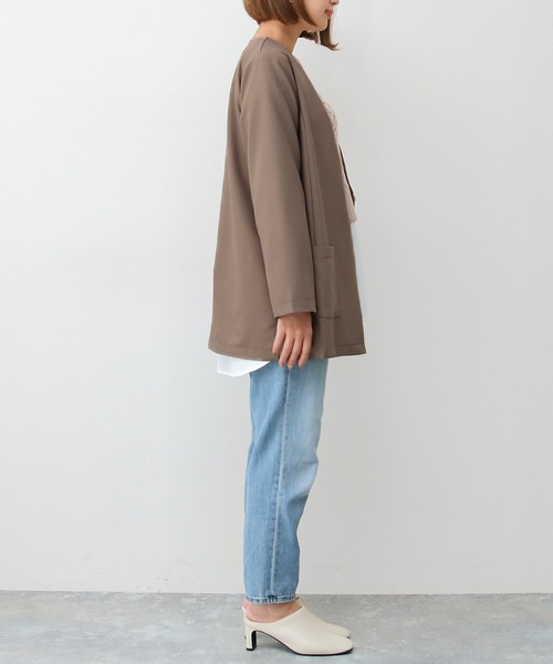 Social GIRL（ソーシャルガール）の「Vネックノーカラージャケット（ノーカラージャケット・レディース・ブラック/モカ・M/L）」の10枚目の写真