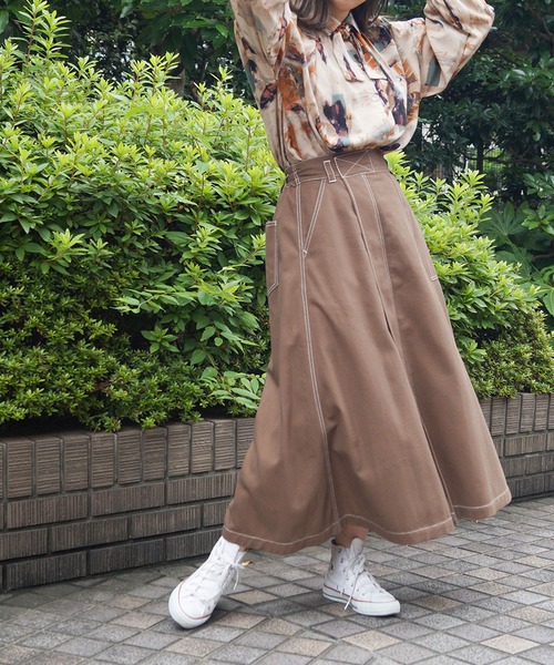179/WG(イチナナキュウダブルジー)の「ワーク風フレアロングスカート(スカート・レディース・グリーン/ブラウン/ブラック・MEDIUM)」の9枚目の写真