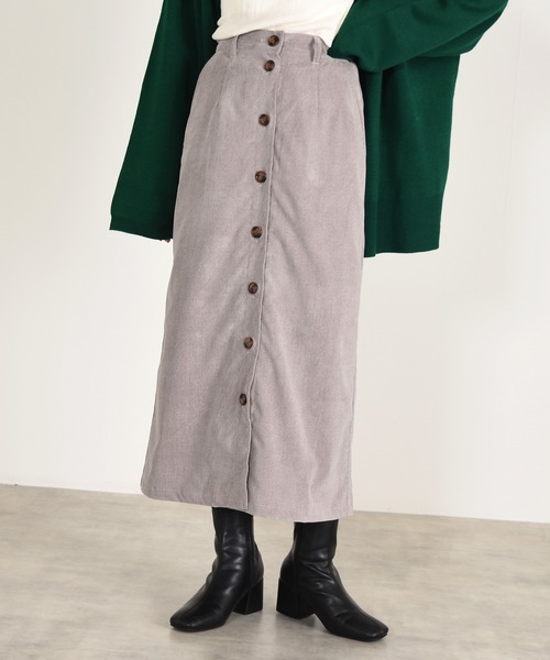 w closet（ダブルクローゼット）の「前開きコーデュロイスカート（スカート・レディース・グレー/サックスブルー/スミクロ/アイボリー・マルチサイズ）」の3枚目の写真