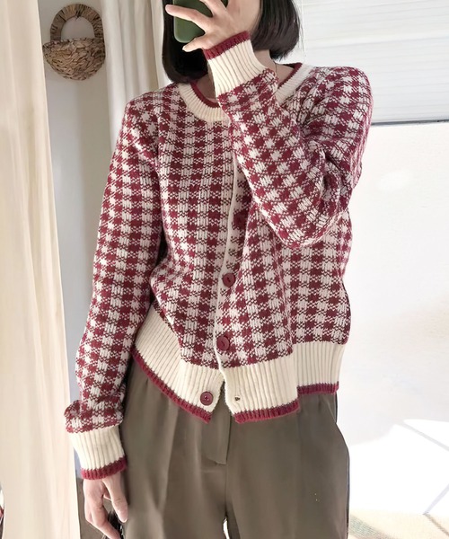 me+em select（ミームセレクト）の「ギンガムチェックジャガードニット  