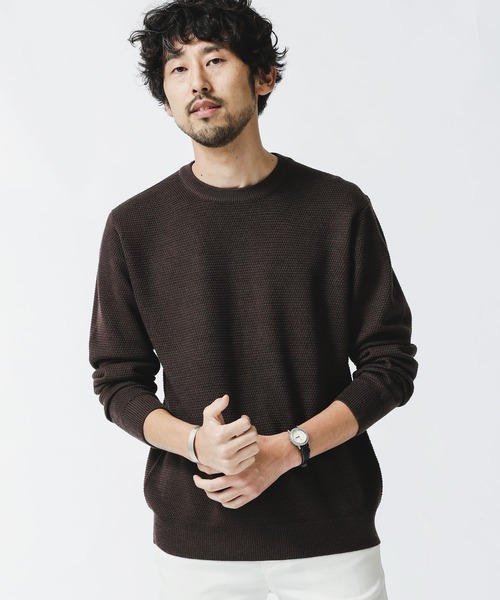 NANO universe(ナノユニバース)の「《WEB限定》シルケット鹿の子編みクルーネックニット(ニット/セーター・メンズ・ワインレッド/ブラウン/ブラック/グリーン・M/L/S/XL)」の2枚目の写真