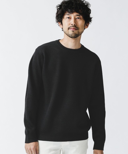 NANO universe(ナノユニバース)の「《WEB限定》シルケット鹿の子編みクルーネックニット(ニット/セーター・メンズ・ワインレッド/ブラウン/ブラック/グリーン・M/L/S/XL)」の1枚目の写真